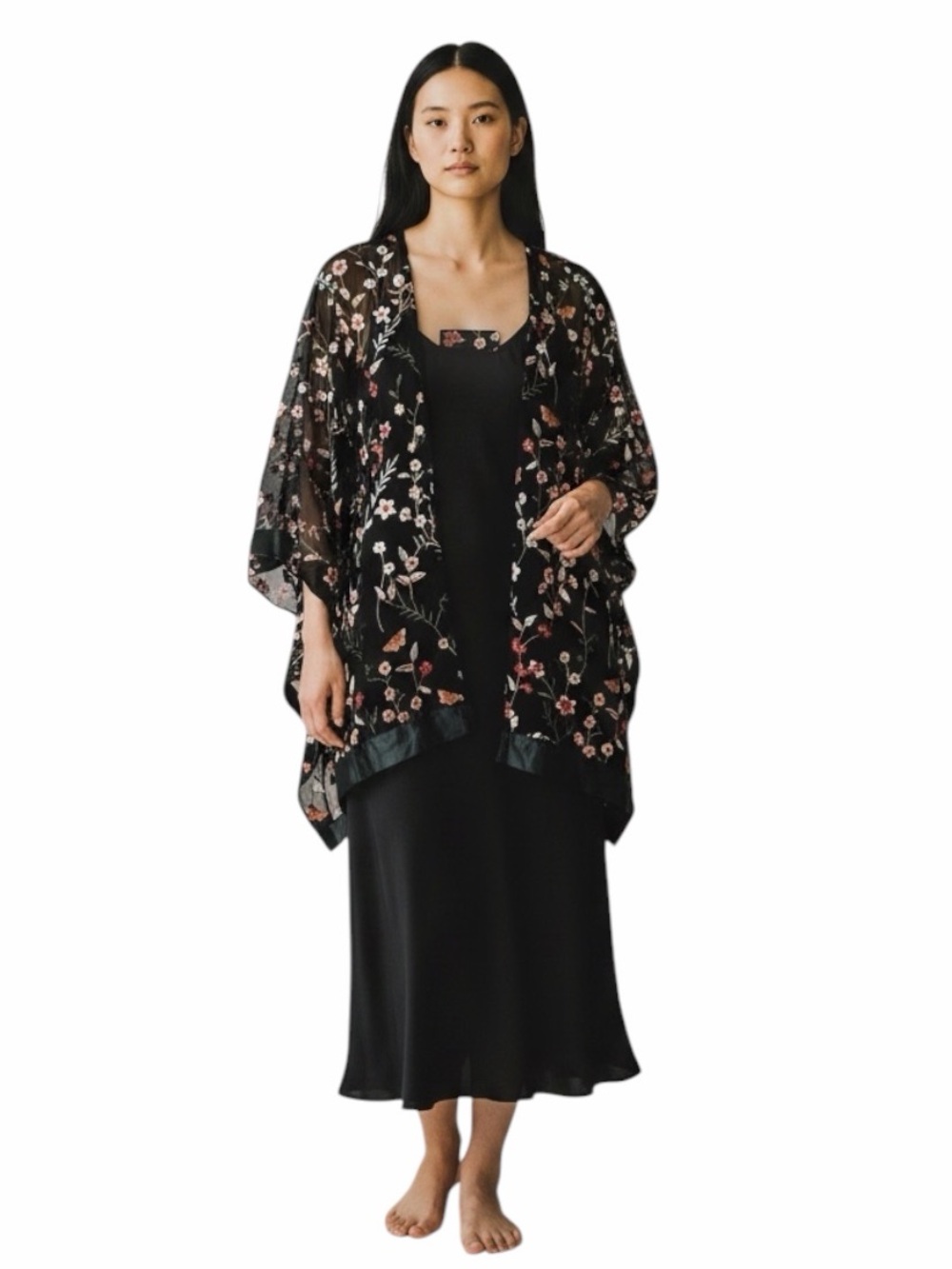Embroidered black Multi-color Floral Cape